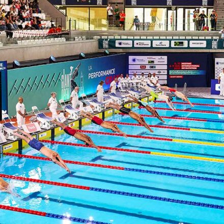 Le centre aquatique olympique dans les starting-blocks